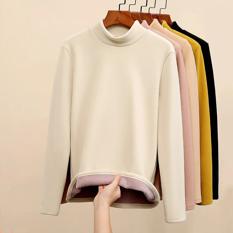 加绒加厚德绒半高领打底衫女秋冬内搭2025新款黑色中领保暖WD2168