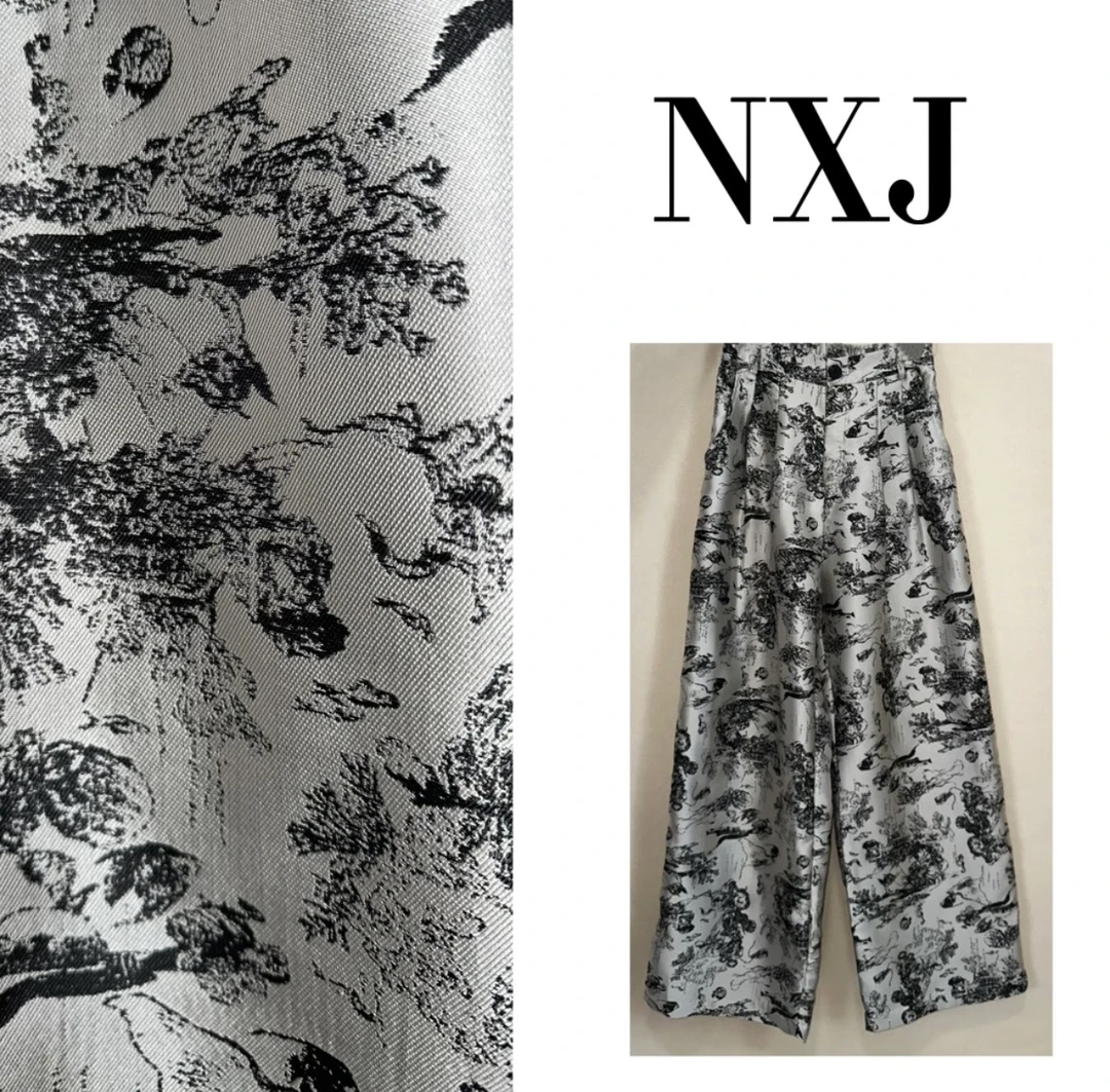 NXJ【动物世界】微胖大码 国风刺绣提花宽松阔腿裤直筒裤长 240221