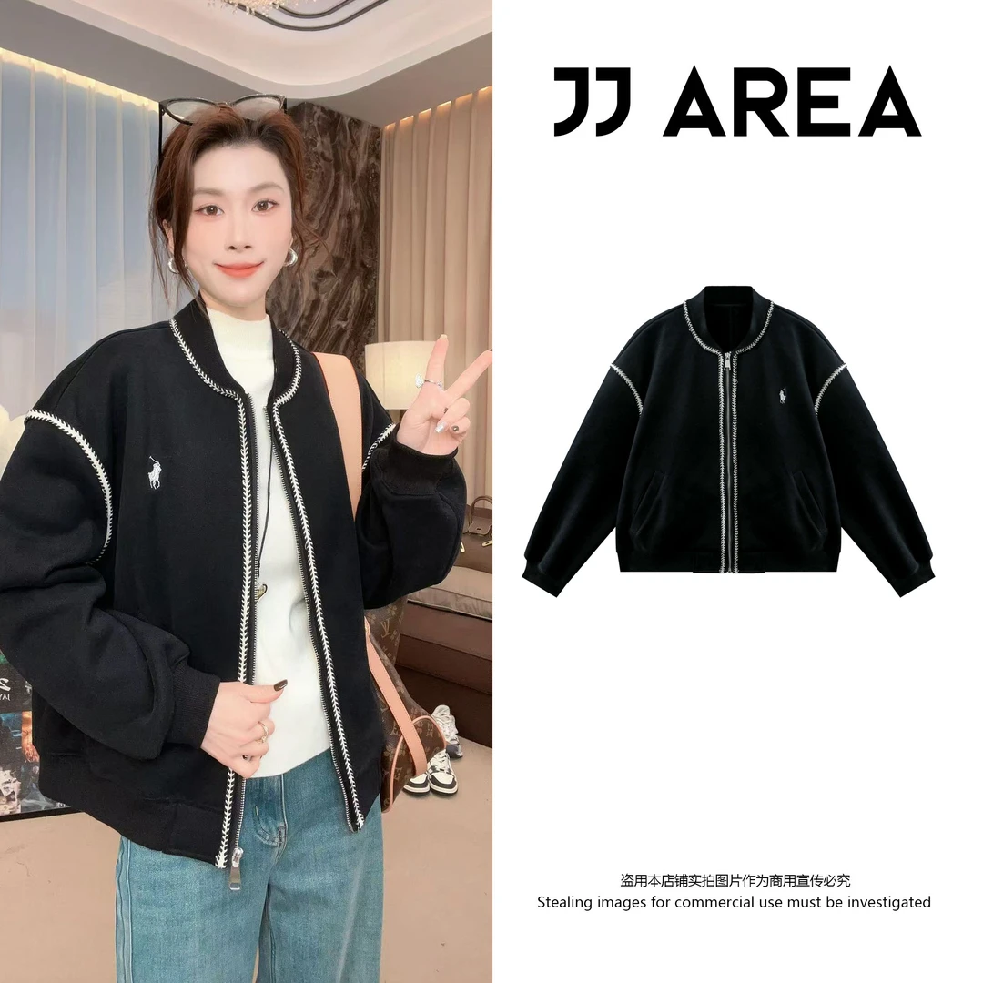 【JJ AREA】娇娇“织带小香外套”加绒加厚韩版显瘦百搭棒球服夹克
