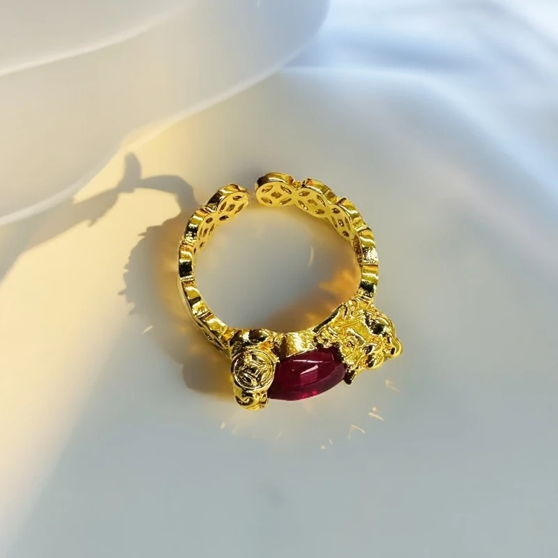 【惠惠专属】一轮心动轻奢合金镶嵌人工培育红宝石貔貅戒指BJ12512