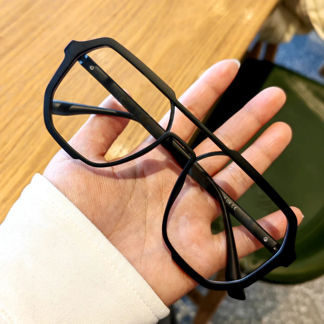 网红韩版加宽超轻大框个性多边形潮流变色防蓝光配镜变色近视眼镜
