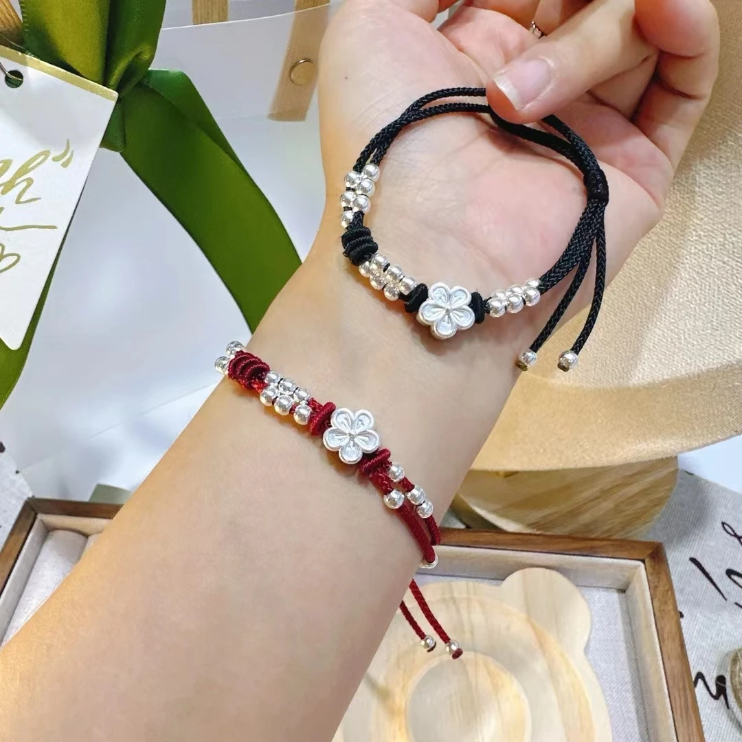 足银布艺手链 足银999精品货桃花转运珠手工编织手链