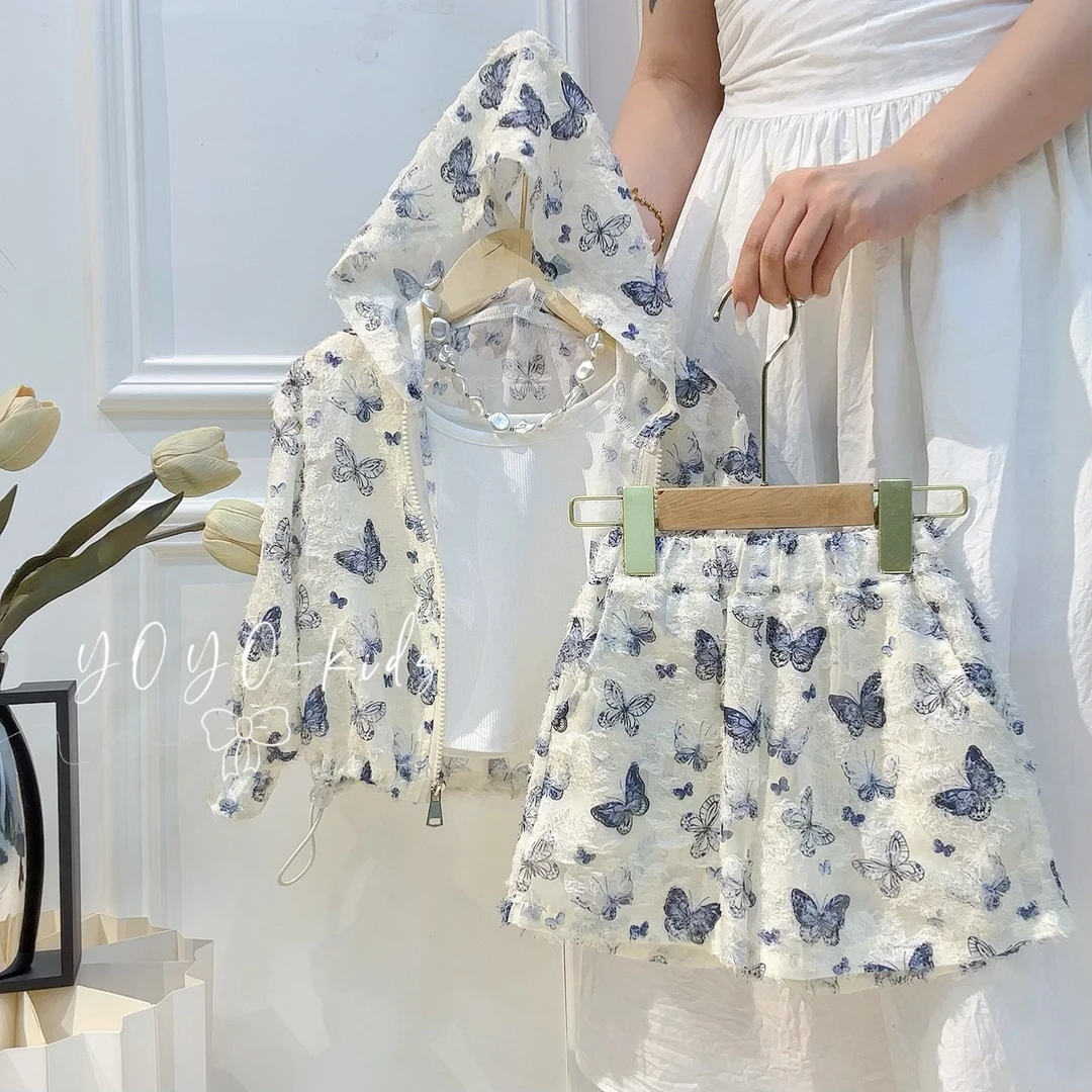 夏季女童套装三件套2024蕾丝碎花套装洋气时尚休闲夏款韩版女宝宝