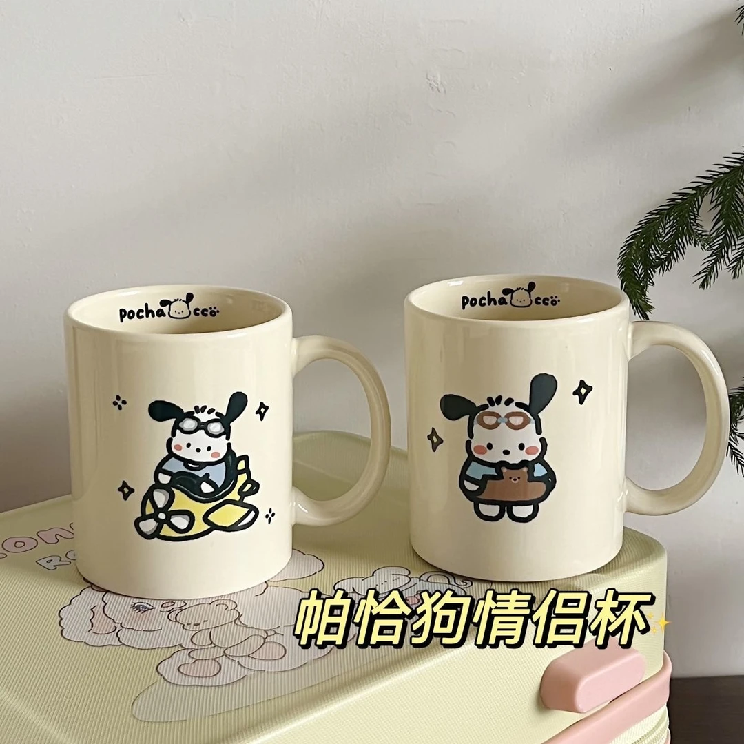 卡通飞机帕恰小狗杯子高颜值家用带盖情侣杯网红陶瓷喝水杯礼盒装