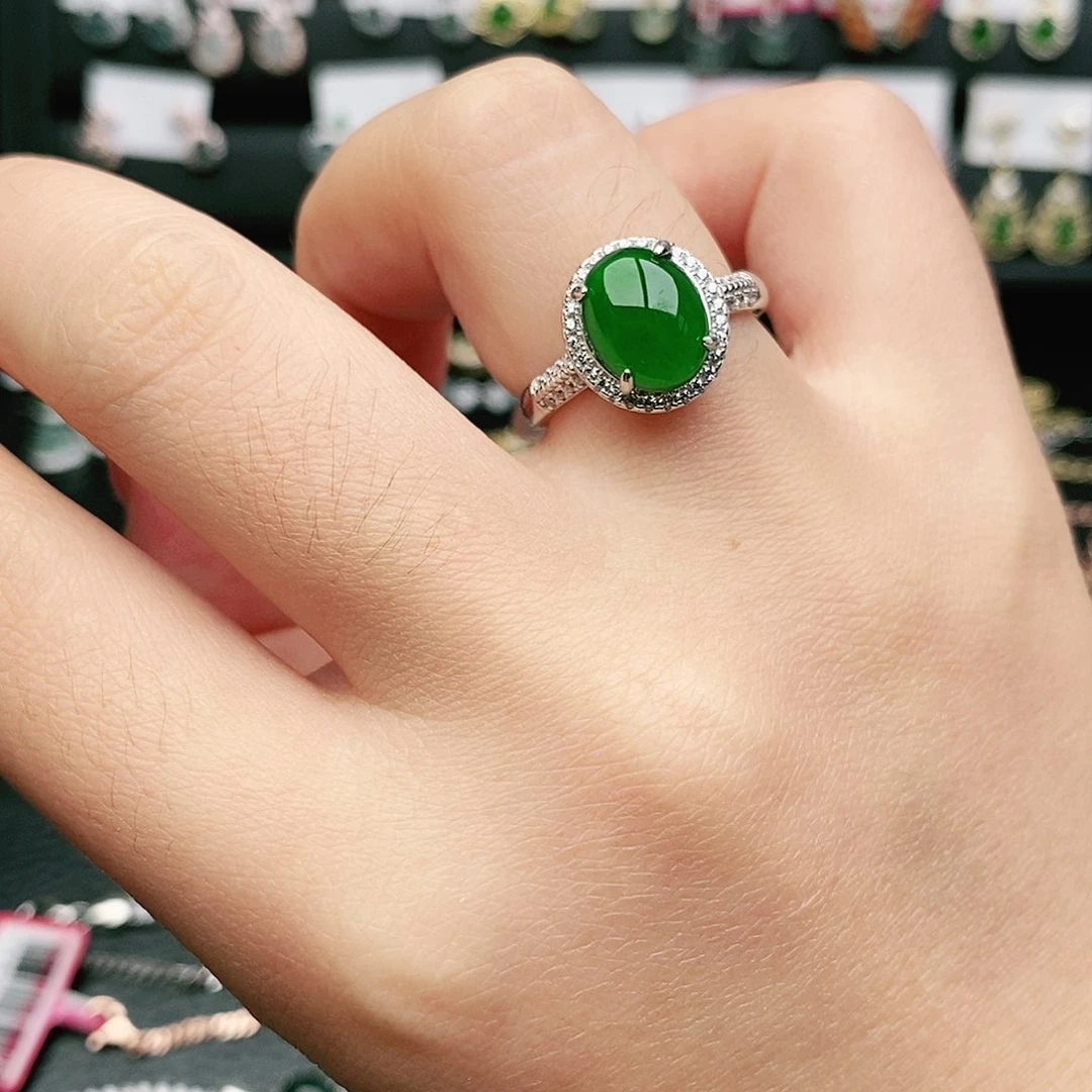 翡翠戒指银S925镶嵌翡翠