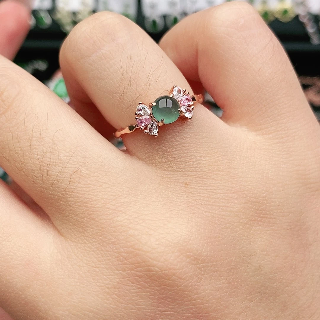 翡翠戒指银S925镶嵌翡翠