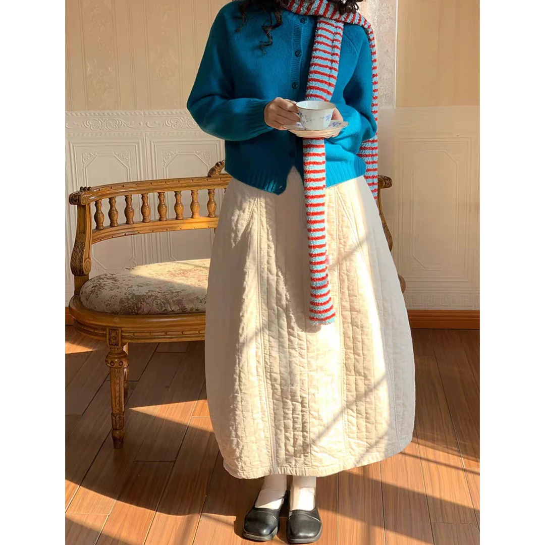 夹棉加厚云朵般柔软花苞半身裙复古秋冬宽松裙子中长款显瘦遮肉女