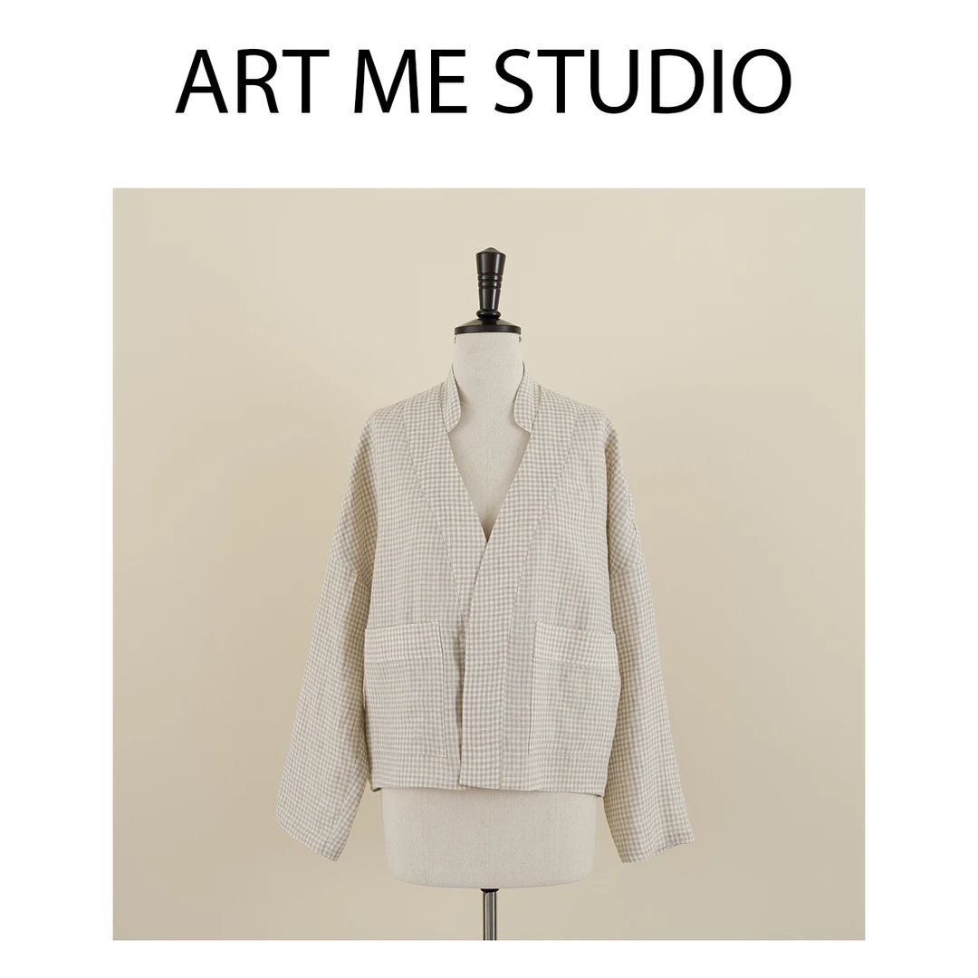 『Hello Art Me』【琥珀时光 亚麻外套】上衣女外套小香风   w048