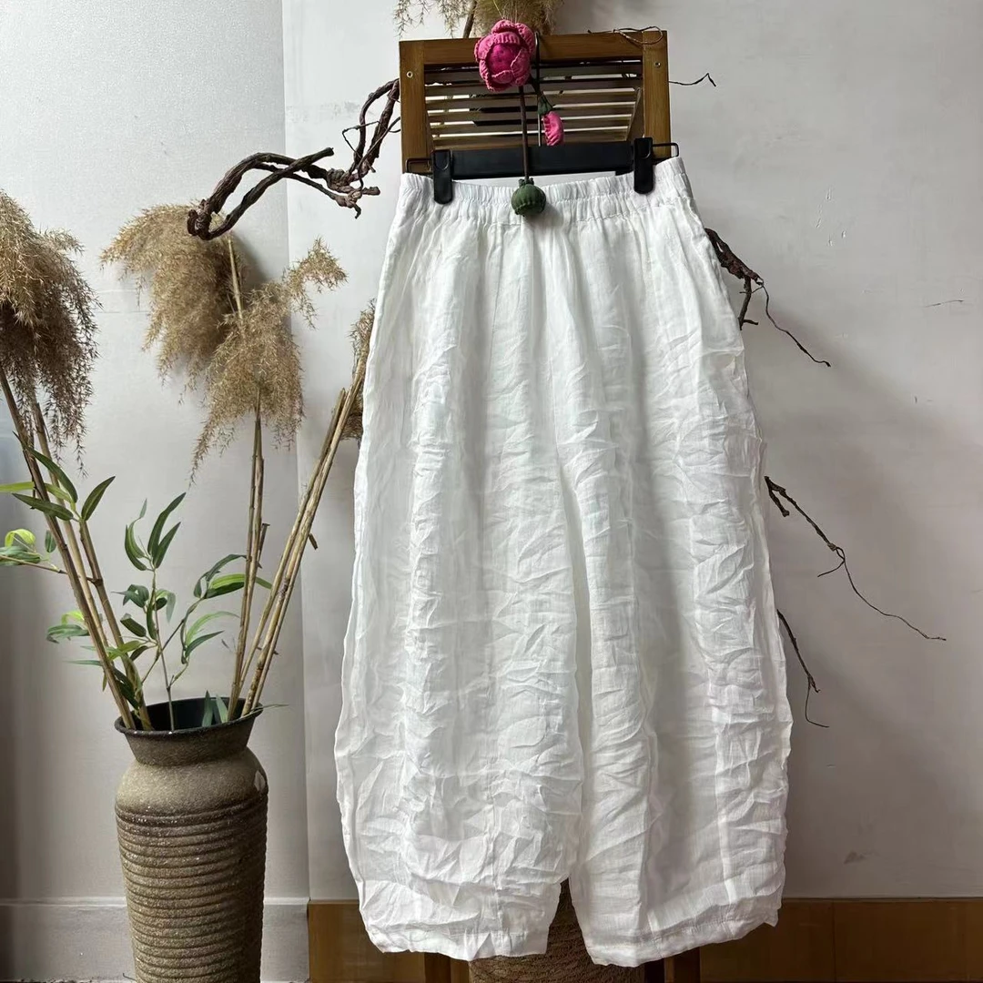 麻四-原创苎麻时尚休闲脏染炒色双层复古百搭南瓜裤中国风女装