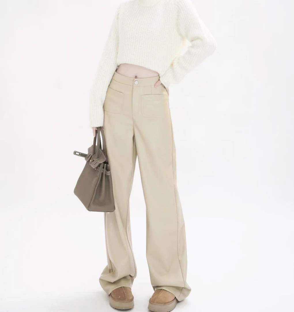 TANMEI 百搭时尚气质阔腿皮裤