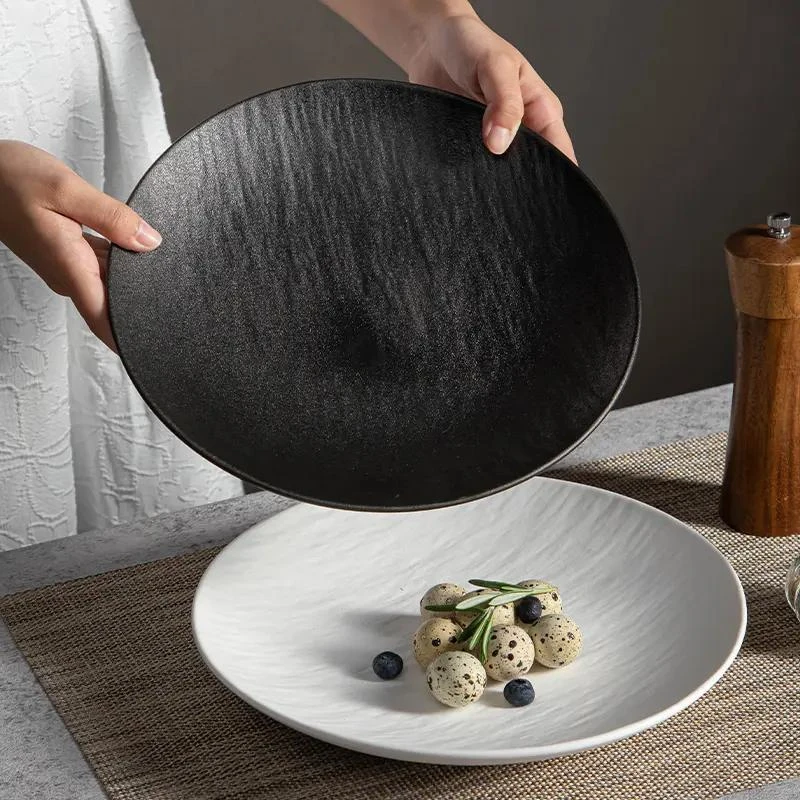 西餐盘子日式磨砂菜盘家用餐盘高级感餐具陶瓷深盘饭盘轻奢黑色盘