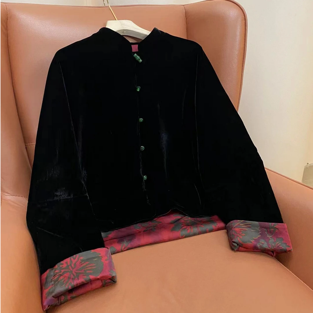 外套女士气质时尚新中式黑色复古中国风立领