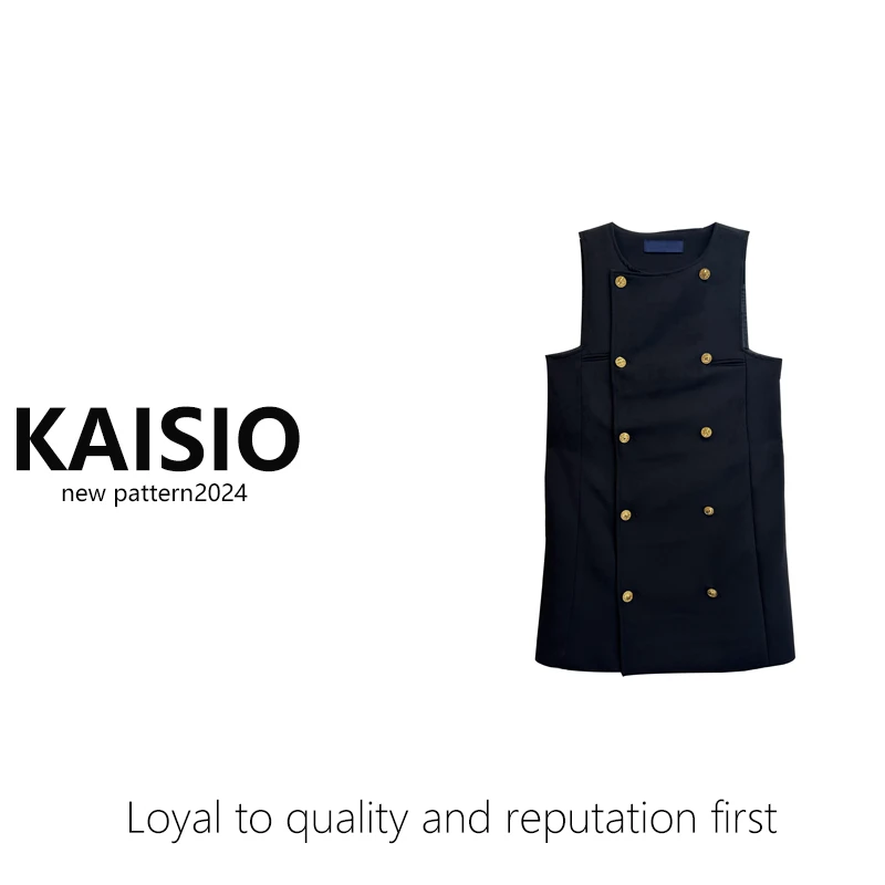 春夏新款气质小圆领双排扣H版醋酸材质背心裙女连衣裙