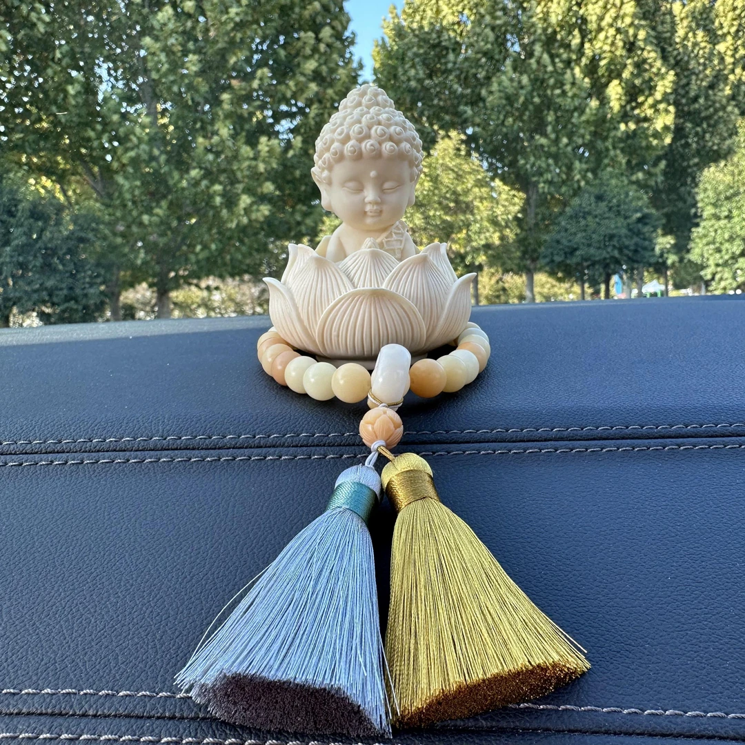 2023新款高档汽车中控摆件创意莲花小佛车载内装饰品手工雕刻摆件