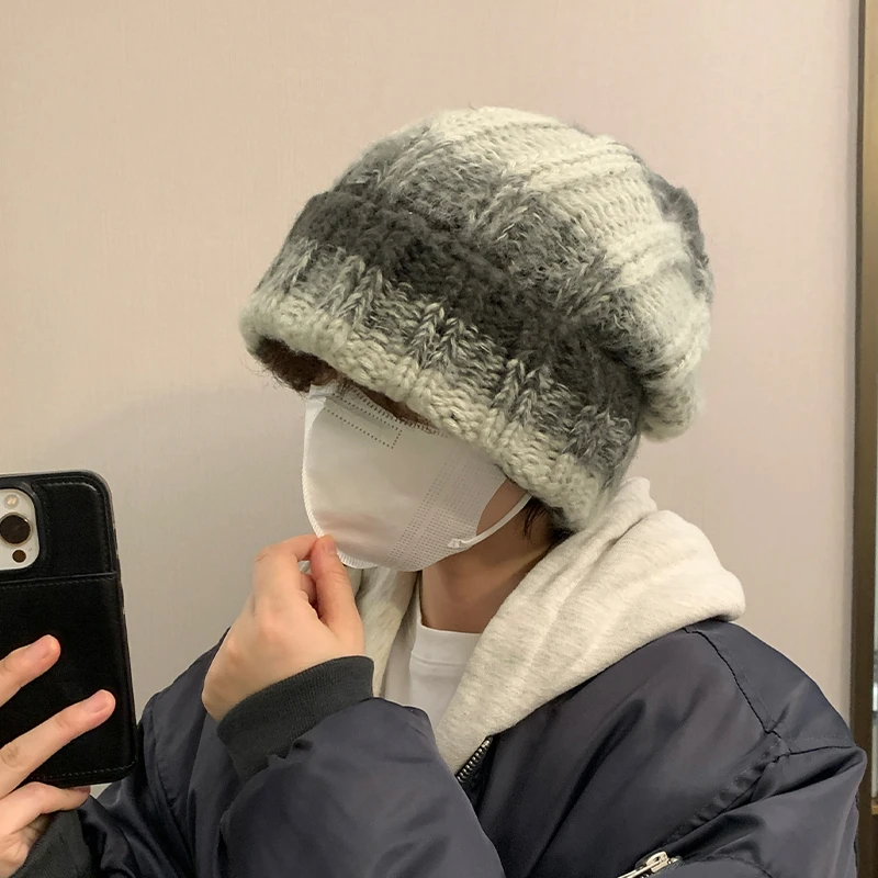 针织帽冷帽保暖护耳加厚毛线帽男潮流堆堆帽日系冬天宽松百搭毛绒