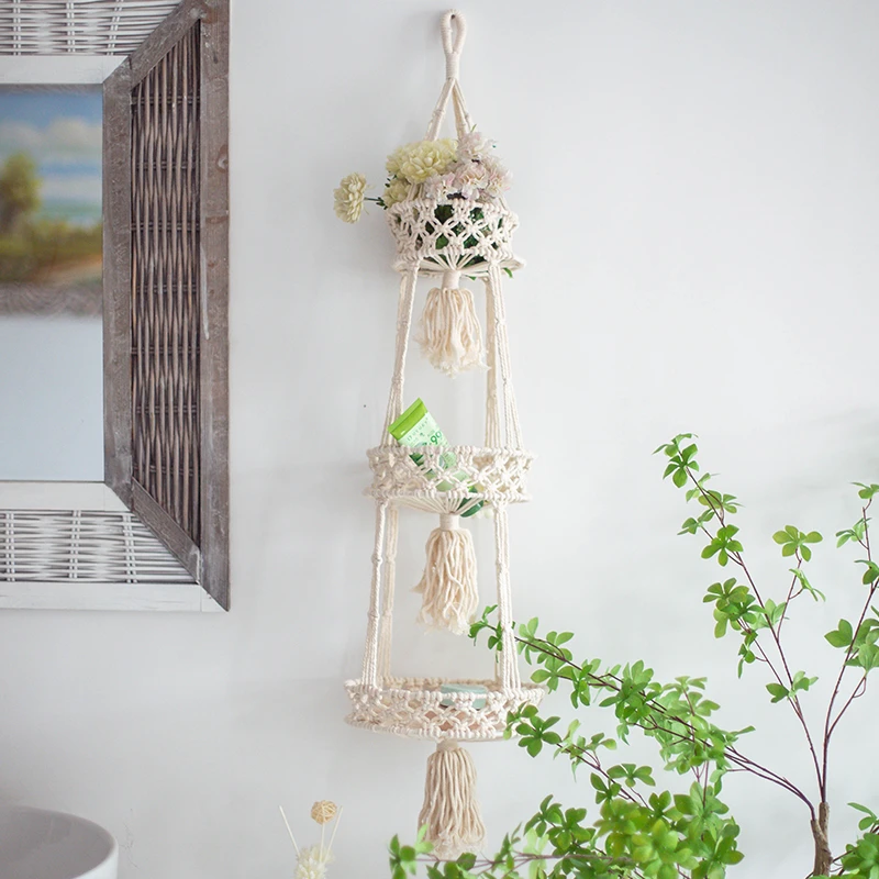 欧式手工编织棉绳收纳篮客厅厨房蔬果壁挂篮房间墙饰园艺植物吊篮