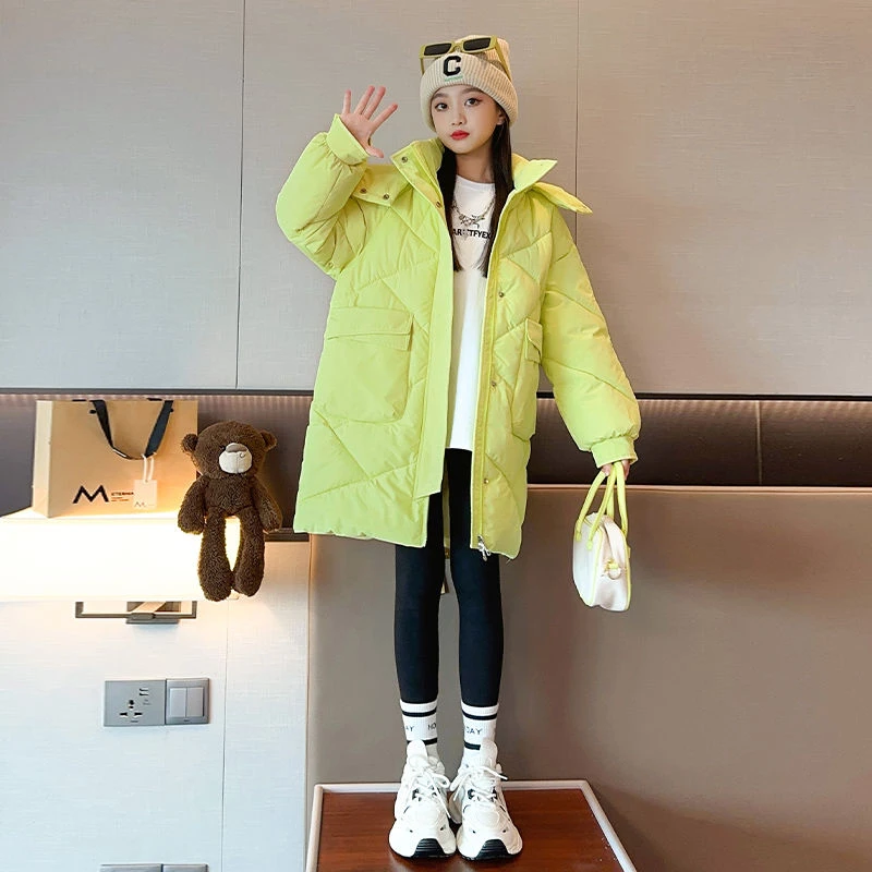 女童棉服2023新款童装洋气棉袄棉服中大童儿童中长款加厚棉衣外套
