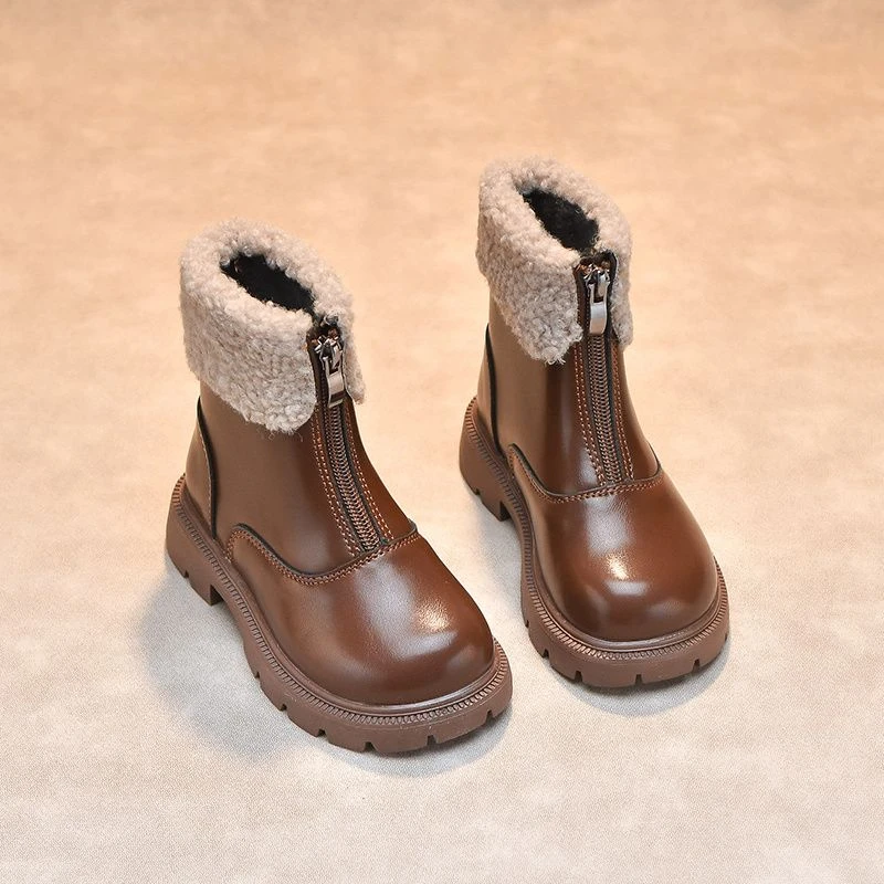 女童靴子2023新款儿童小短靴冬季洋气加绒鞋英伦风百搭马丁靴