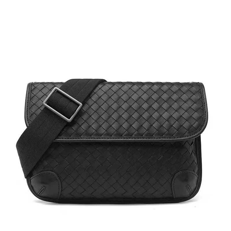 BV&BOTTE VENMA头层小牛皮手工编织男士斜挎包胸包休闲旅行单肩包