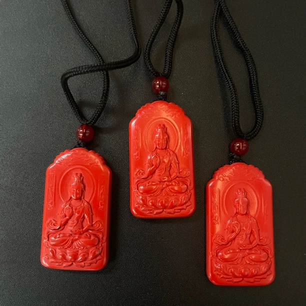 含辰砂工艺品朱砂山水观音牌套绳*（单个多样发货）284
