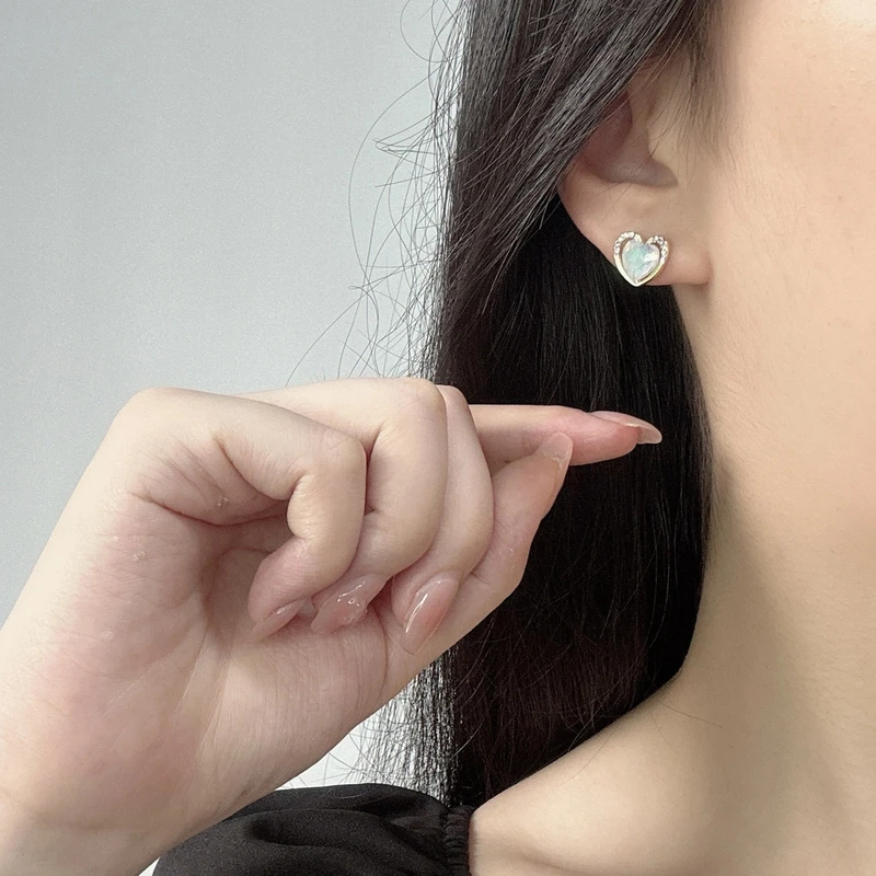 铜合金耳饰 【52】夏季新款爱心耳钉女冰透甜美清新百搭ins耳环