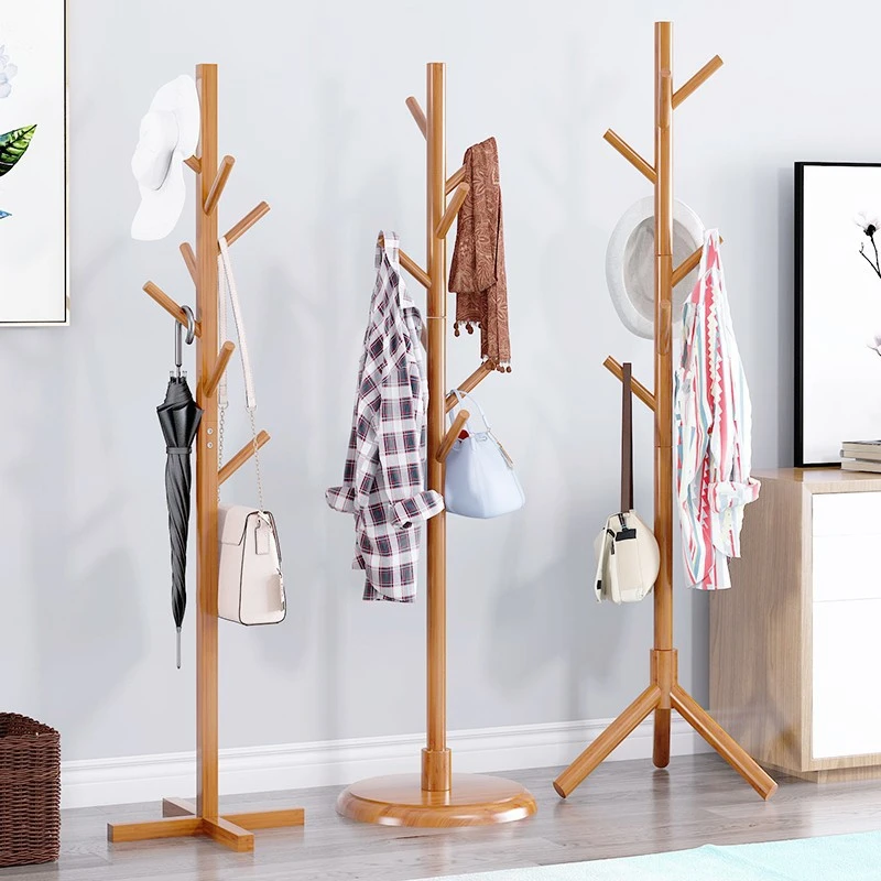 实木衣帽架简易落地卧室挂衣架现代简约衣架子客厅立式简易家用架