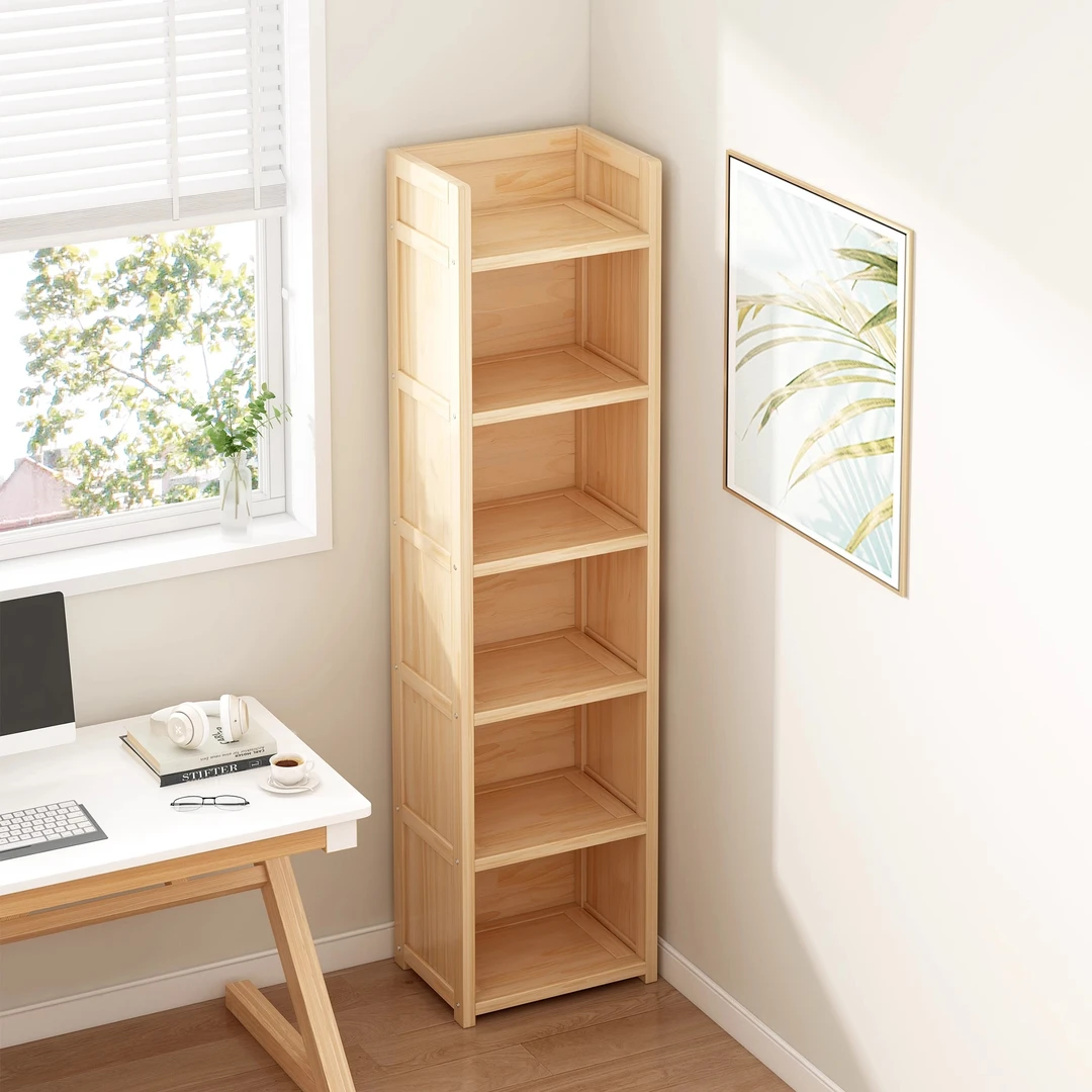 实木书柜房间落地书架置物架家用客厅出租屋用松木夹缝窄柜