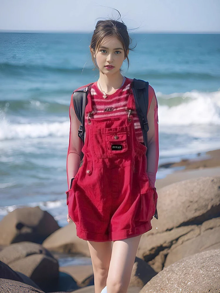 工装女2025新款多巴胺穿搭吊带时髦小个子背带裤女粉色背带裤