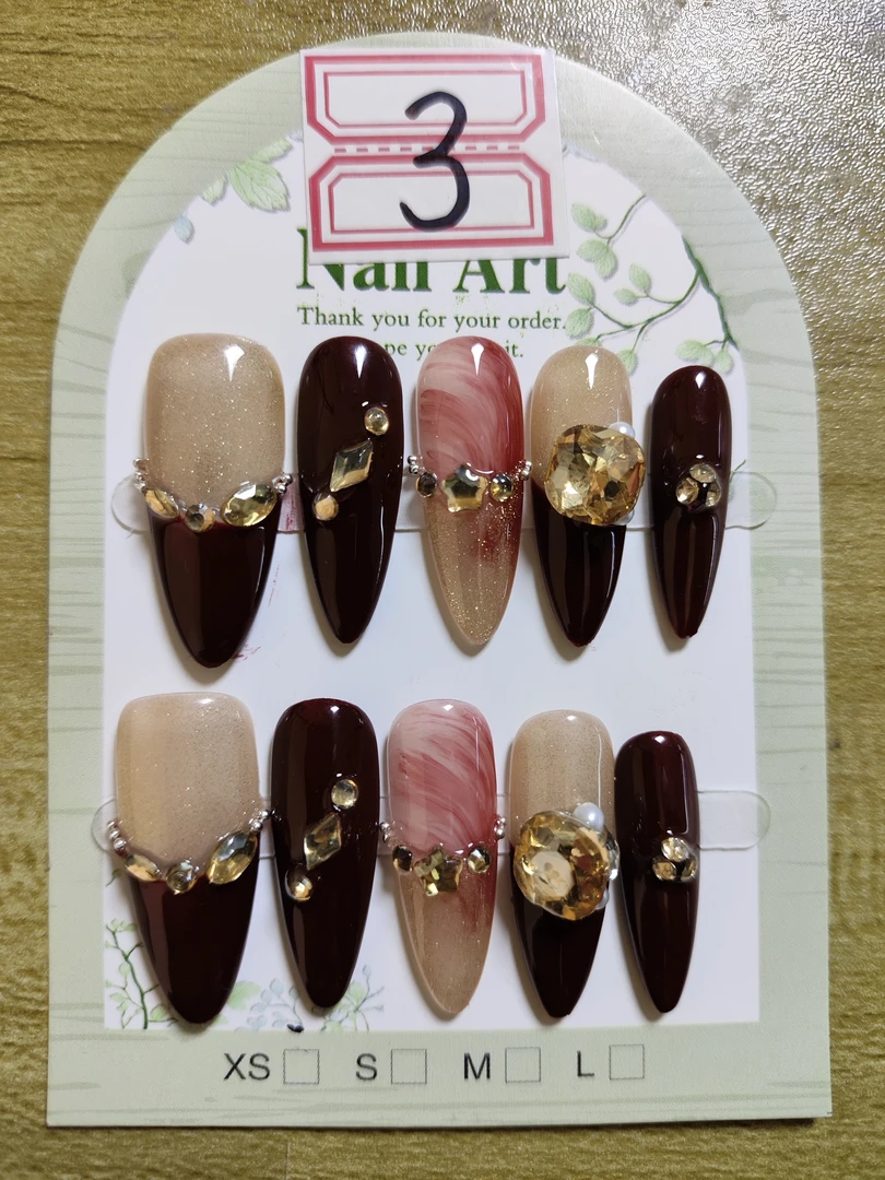 3号-纯手工穿戴甲金色猫眼