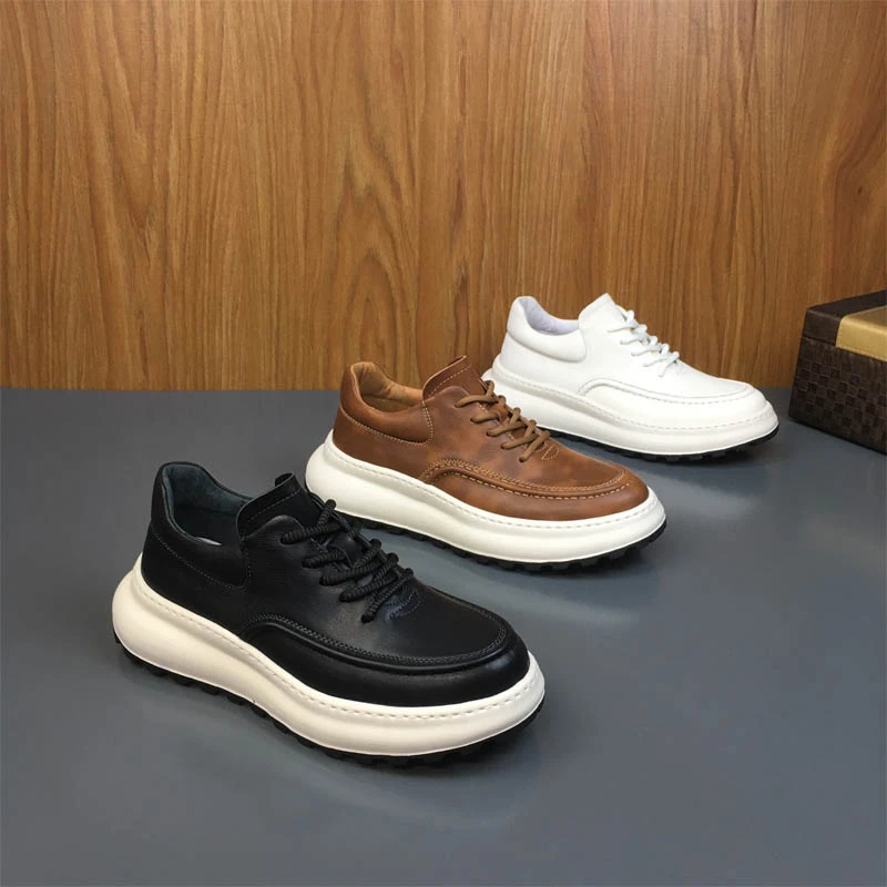 纯牛皮男鞋2025春季新款轻便软底百搭休闲皮鞋英伦复古真皮板鞋男