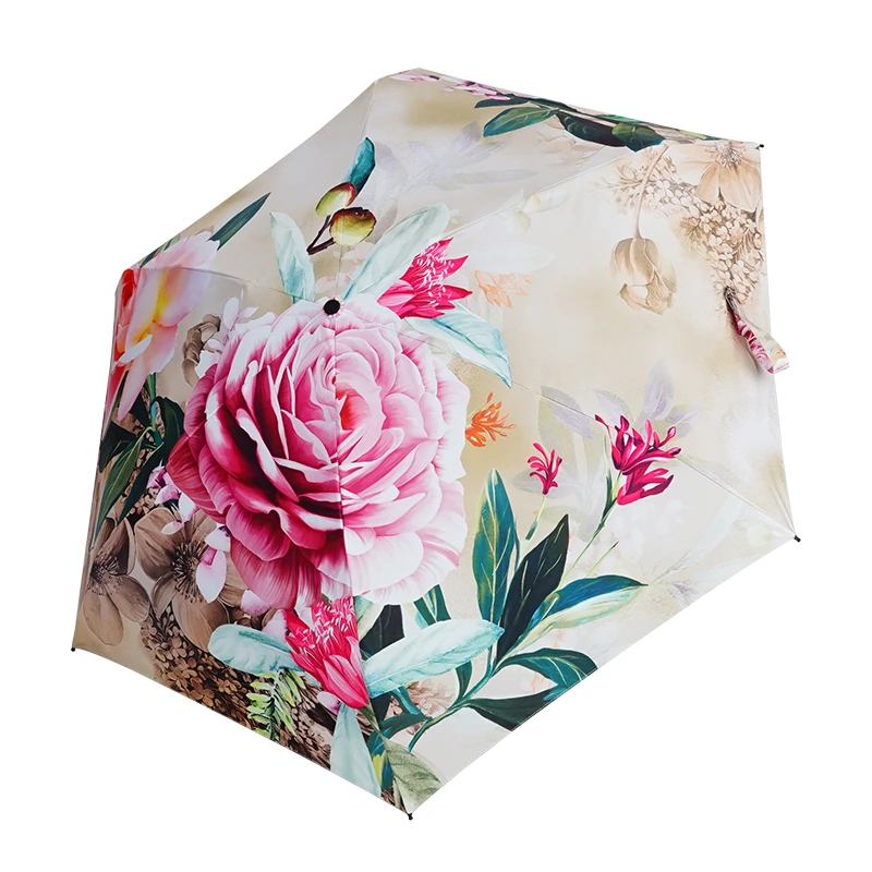 牡丹花五折小伞205克收起17cm黑胶防紫外线遮阳伞UPF50+小巧便携