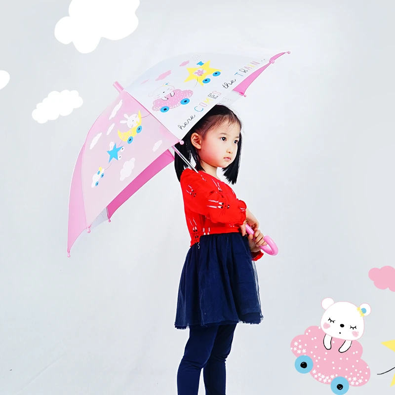 儿童雨伞直杆伞弯柄 纯雨伞 低年级小学生伞 幼儿园宝宝伞 易开收