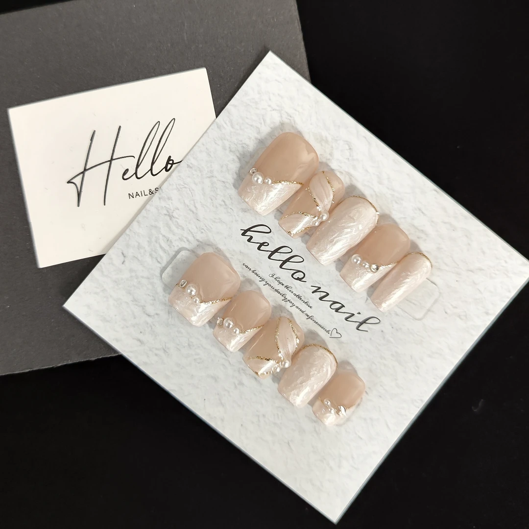 045  纯白花嫁    浪漫气质 珍珠螺纹款纯手工可重复使用穿戴甲