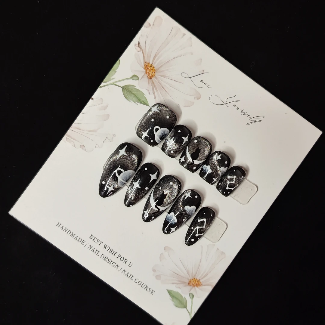 025  猫影眼手绘款纯手工可重复使用穿戴甲