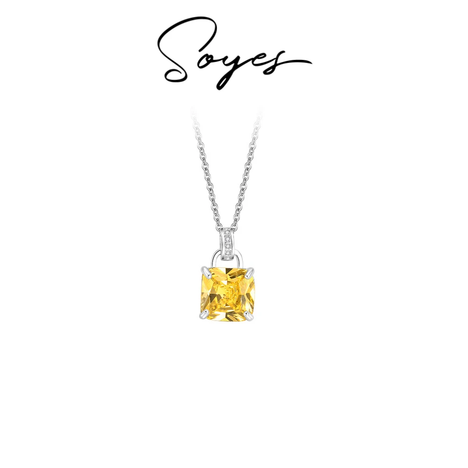 soyes/索野 坠链均925银合成锆石 黄锆石锁爱项链春季穿搭不撞款