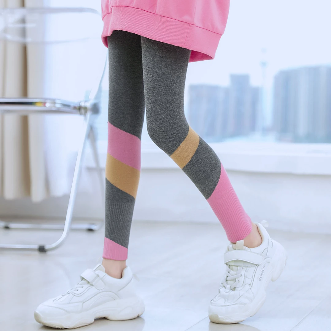 女童打底裤春秋款外穿弹力洋气时髦撞色小女孩修身长裤中大童裤子