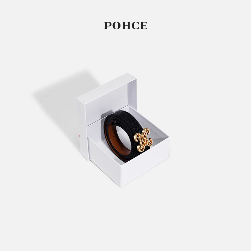 POHCE 皮带腰带时尚百搭女士棕色金色气质经典黑色