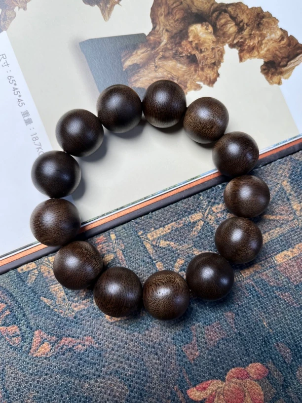 沉香【王炸珍藏】海南绿奇楠沉水级沉香珠18mm单圈圆珠男正品配碎屑