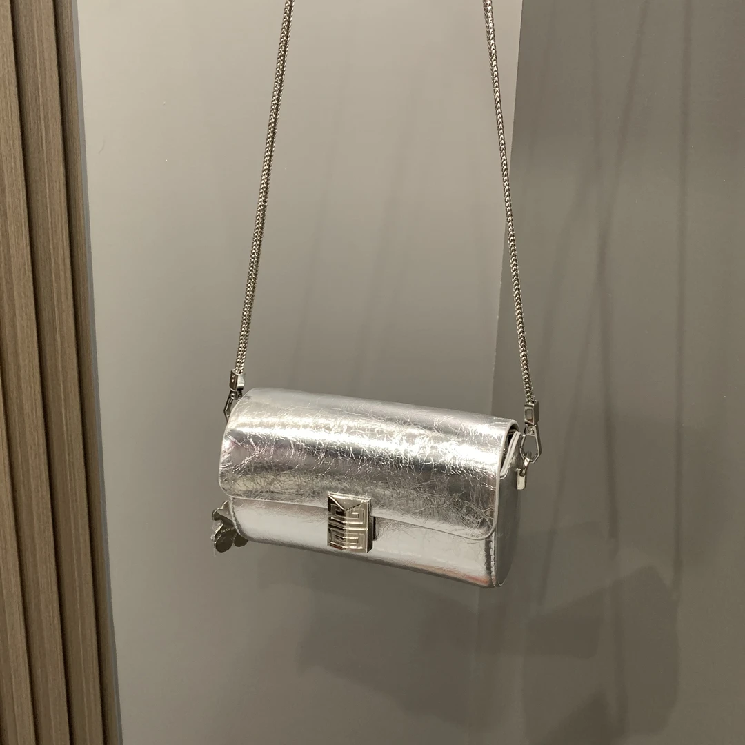 2024新款包包高级感爆裂纹真皮小包圆筒包巴比龙单肩斜挎链条女包