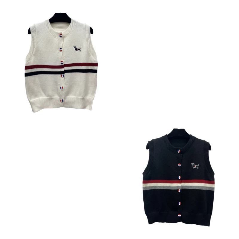 4250 时尚马甲针织衫条纹经典无袖秋冬撞色学院风秋季百搭休闲