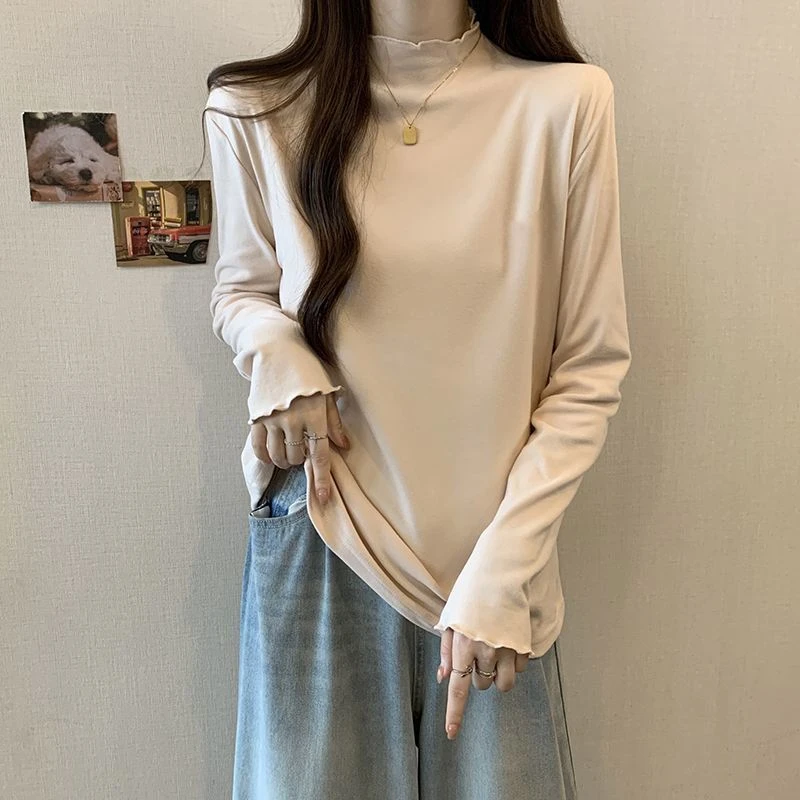 加厚德绒半高领打底衫T恤女春秋冬季内搭宽松显瘦大码保暖上衣女