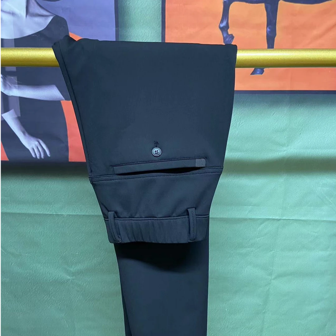 2024秋冬时尚休闲直筒平角弹力百搭男裤黑色保暖休闲裤男士高弹