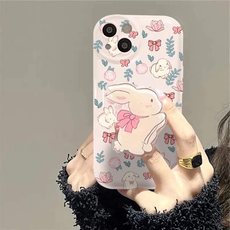 碎花兔苹果14手机壳14promax支架iphone11 12 13女
