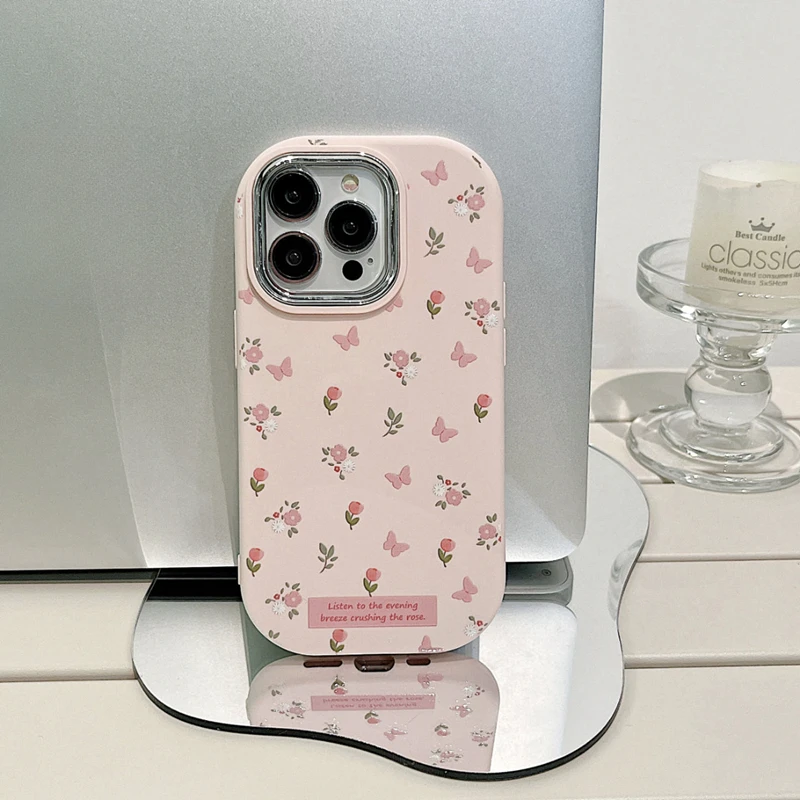高级感碎花iphone14/13/15promax手机壳12/11全包XR XS简约粉色女