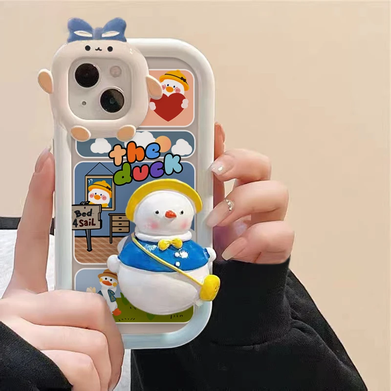 .春日可爱小鸭子13promax手机壳xr苹果12支架iphone11/XS软8plus