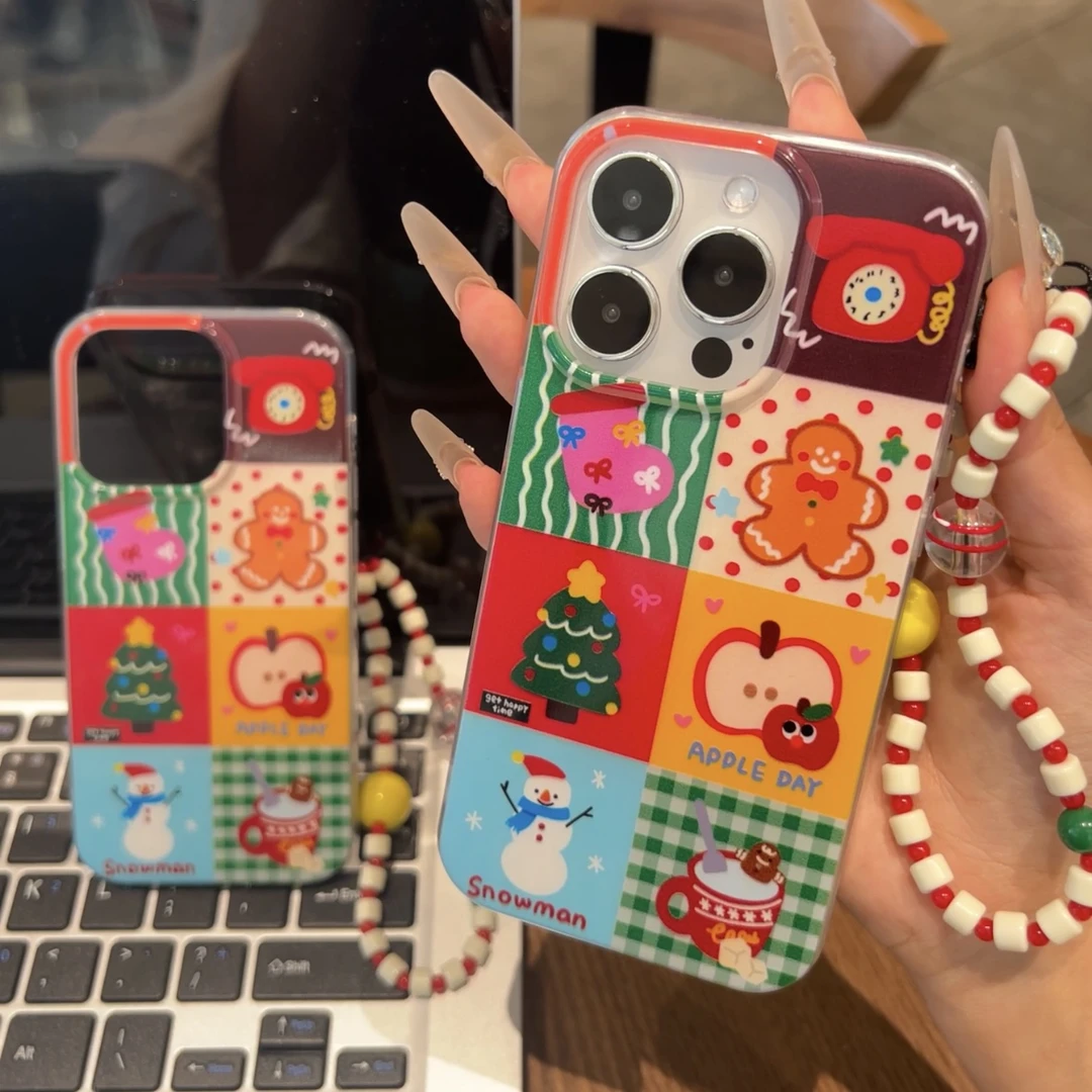 拼接圣诞氛围适用苹果16手机壳13链条iPhone1511华为vivo小米oppo