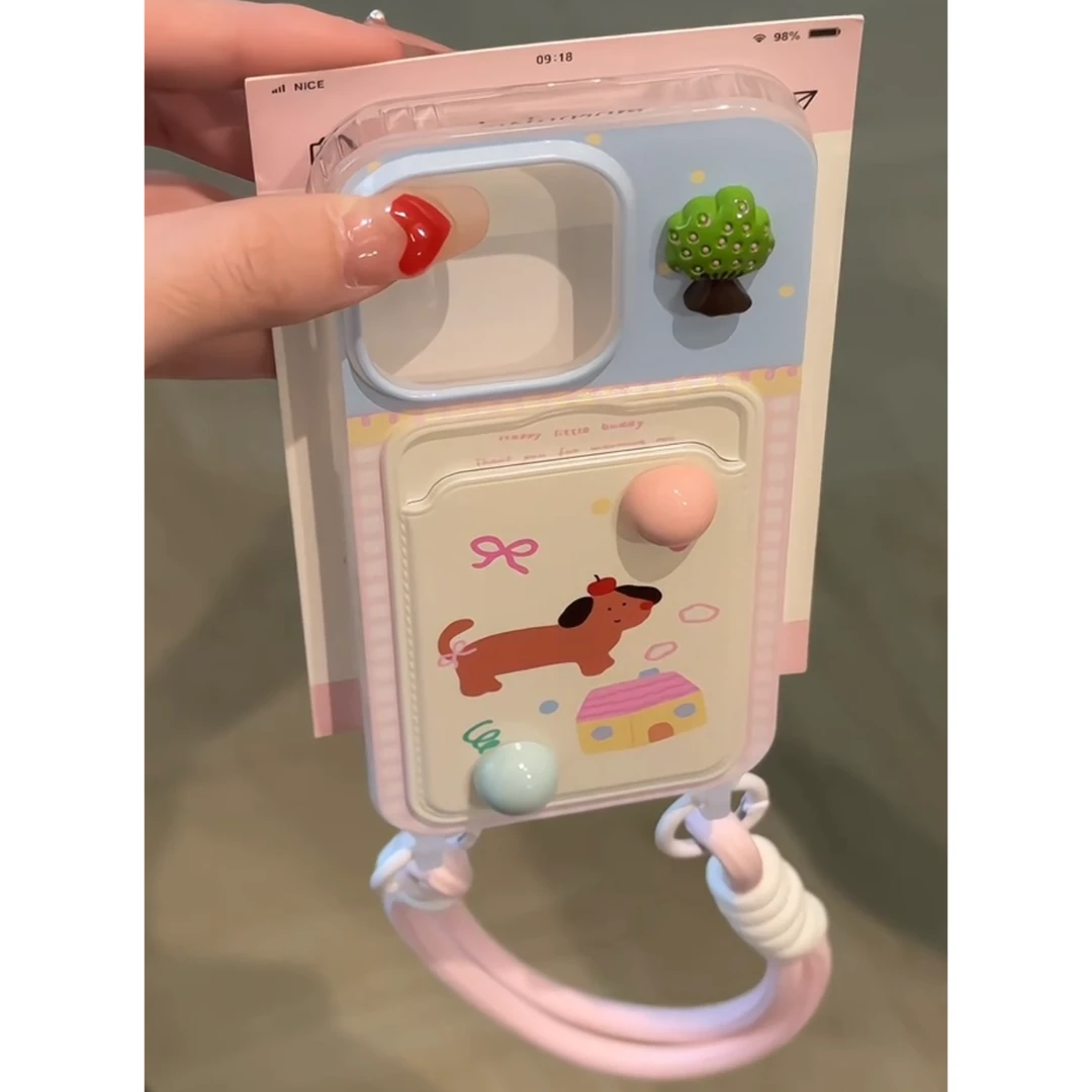 牛牛小狗房子挂绳卡包适用华为苹果13/15手机壳iPhone14新款12/11