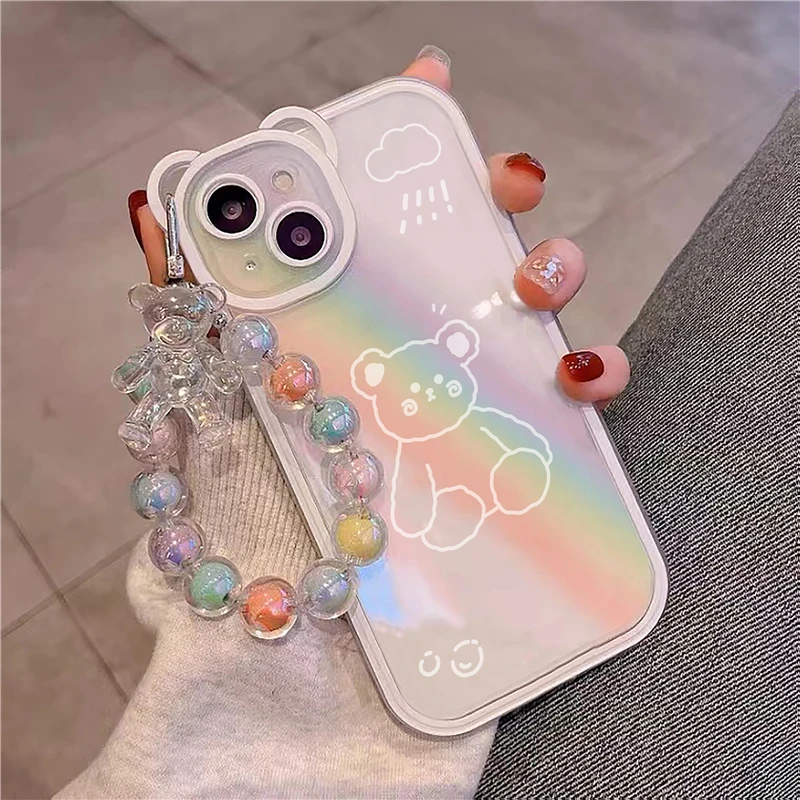 彩虹熊手链iPhone11 12promax苹果13/14手机壳xs XR全包8plus女7p