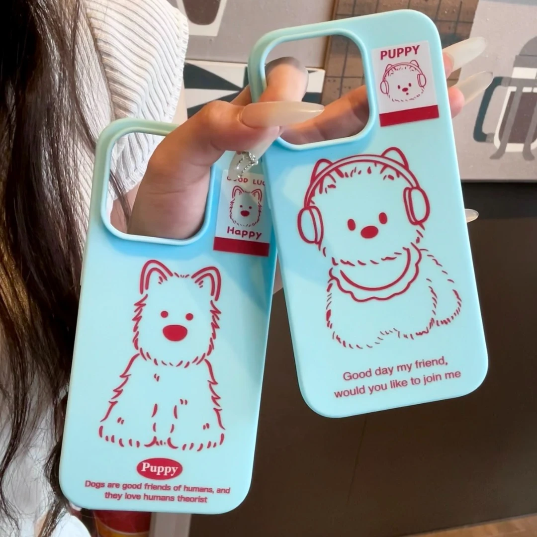 牛牛ins简约红线条小狗适用苹果15promax手机壳13情侣iPhone14/11