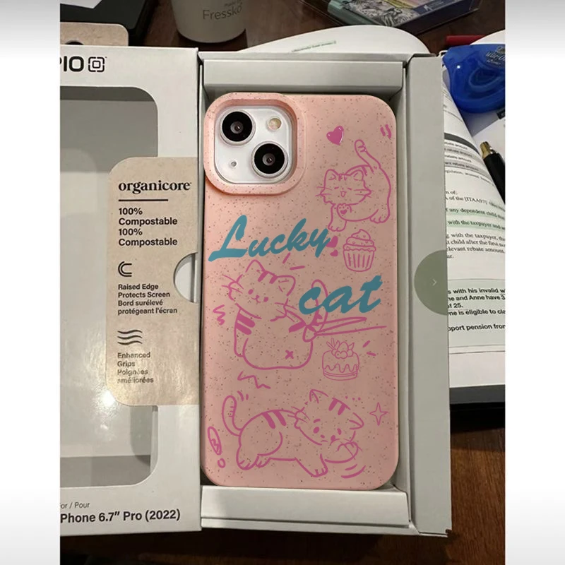 粉色幸运猫iPhone13/14promax苹果12小麦11手机壳XS萌XR女78p欧美
